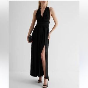 V-Neck Sleeveless Convertible Side Slit Maxi Dress Express NWOT BLACK Large